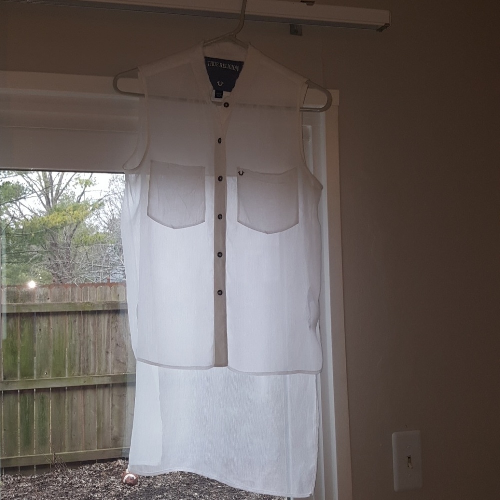 True Religion sheer high low button up tank